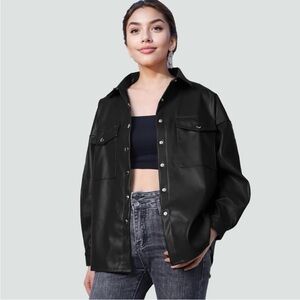 Black PU Leather Shacket